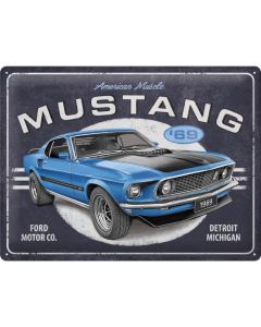 Nostalgic-Art Large Sign Ford Mustang 1969 Mach 1 Blue Special Edition 30x40x0.5cm