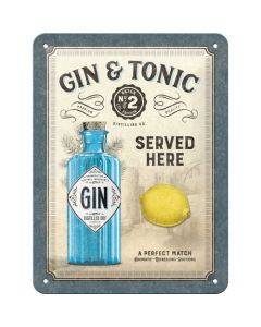 Nostalgic-Art Small Sign Gin and Tonic Served Here 15 x 20cm 15x20x0.3cm