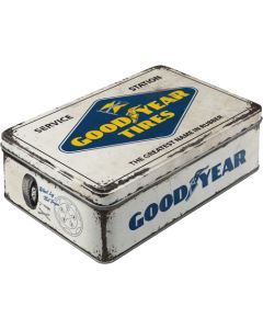 Nostalgic-Art Flat Storage Tin Goodyear Logo White 23x16x7cm